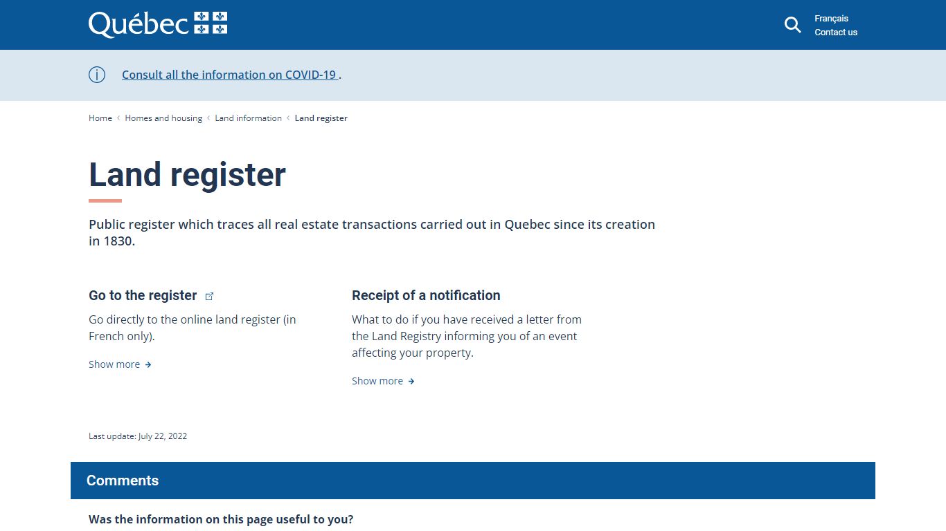 Land register | Gouvernement du Québec - Quebec.ca